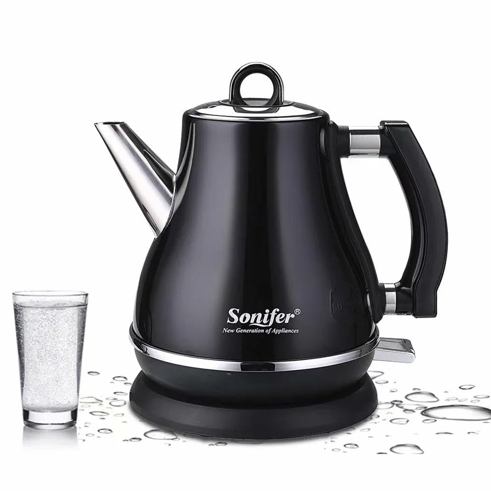 Son-Mother Pot set, a retro-style stainless steel teapot with 1.2L capacity shown in black, blue, and red colour options.