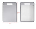 Grey square aluminium cutting board with integrated knife sharpener and grinding teeth