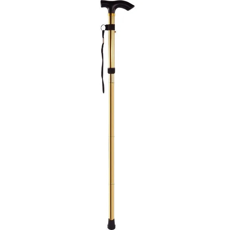 Adjustable aluminium folding walking stick in a chosen colour, shown extended and folded.