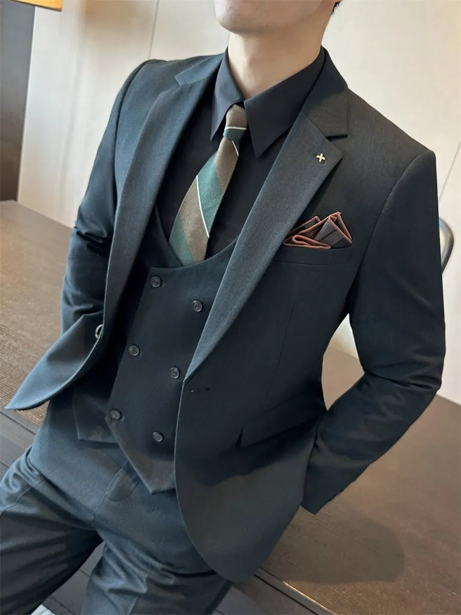 Men's slim fit business formal jacket in dark green, brown, or camel colour.
