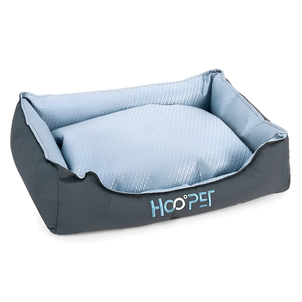 Soft grey pet bed with removable cover in small, medium, and large sizes for dogs and cats