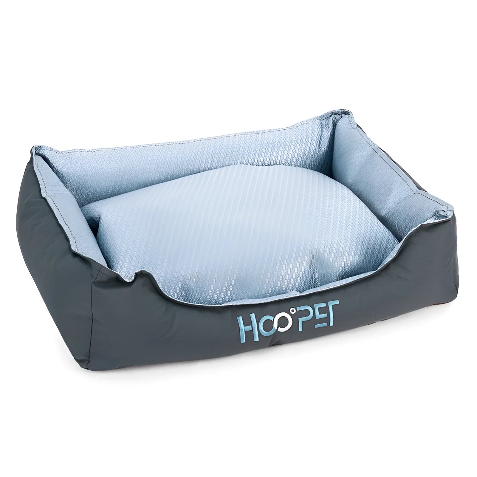 Soft grey pet bed with removable cover in small, medium, and large sizes for dogs and cats