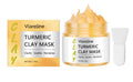 Yellow turmeric mud film in 50g jar with mask brush applicator for facial skincare