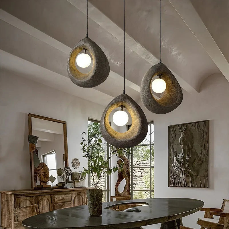 Retro pendant chandelier with milky white glass lampshade in modern simple style for ceiling mounting