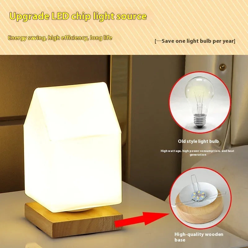 Nordic solid wood USB table lamp in white flower shape design with touch dimming control