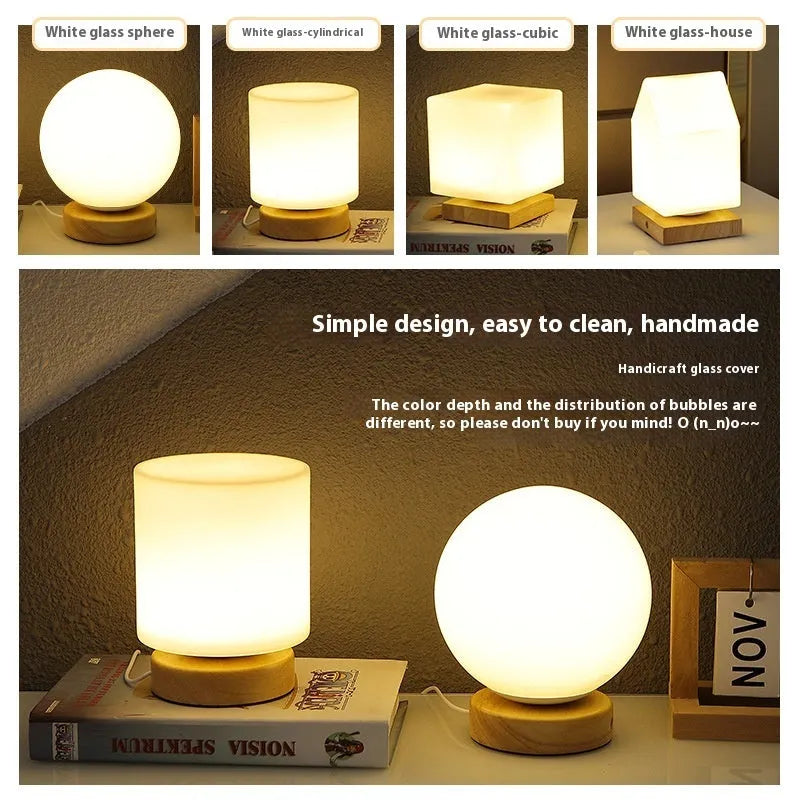 Nordic style solid wood decoration USB table lamp with touch dimming in white colour with 150x180mm dimensions