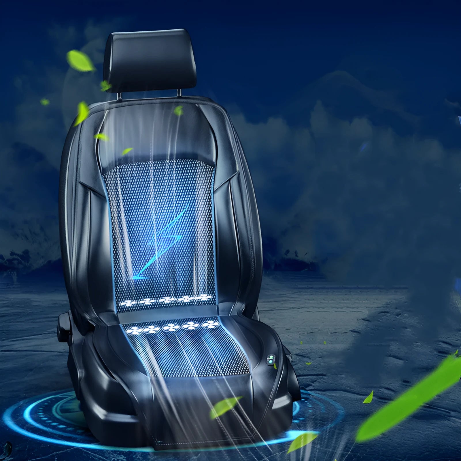 Car ventilated seat cushion with cooling fan system in black colour