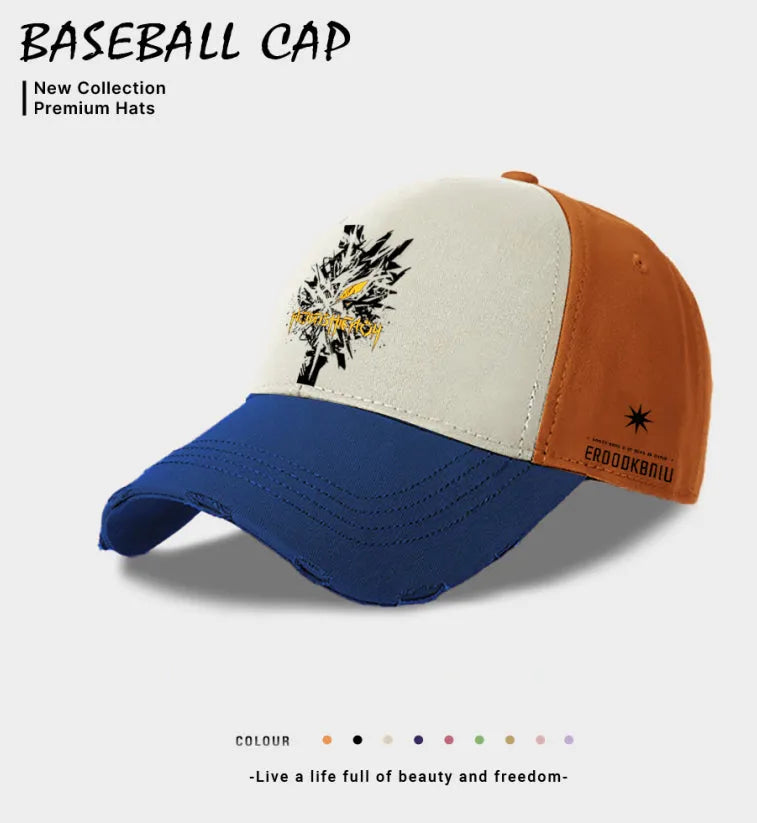 Men's casual baseball cap in beige, black, and blue polyester for outdoor wear