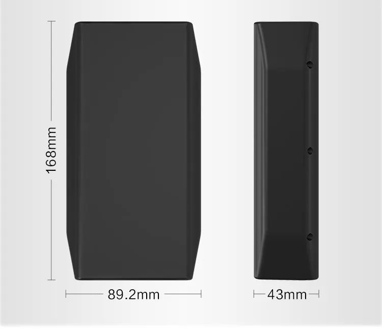 Compact LF4100 LiFePO4 battery measuring 168x89.2x43mm with charger and connection cables