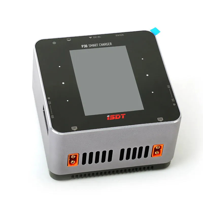 P30 dual-channel smart balance charger for lithium batteries with two slots, dimensions 110x110x65mm