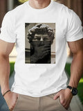 Cotton retro short sleeve t-shirt for men youth group work clothes black art sculpture design front view