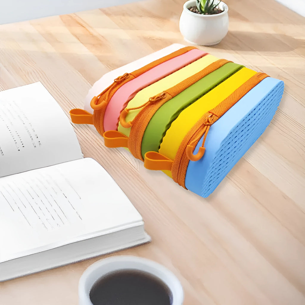 Silicone glasses case in long hand shape, shown in one of seven colour options including rose red or black.