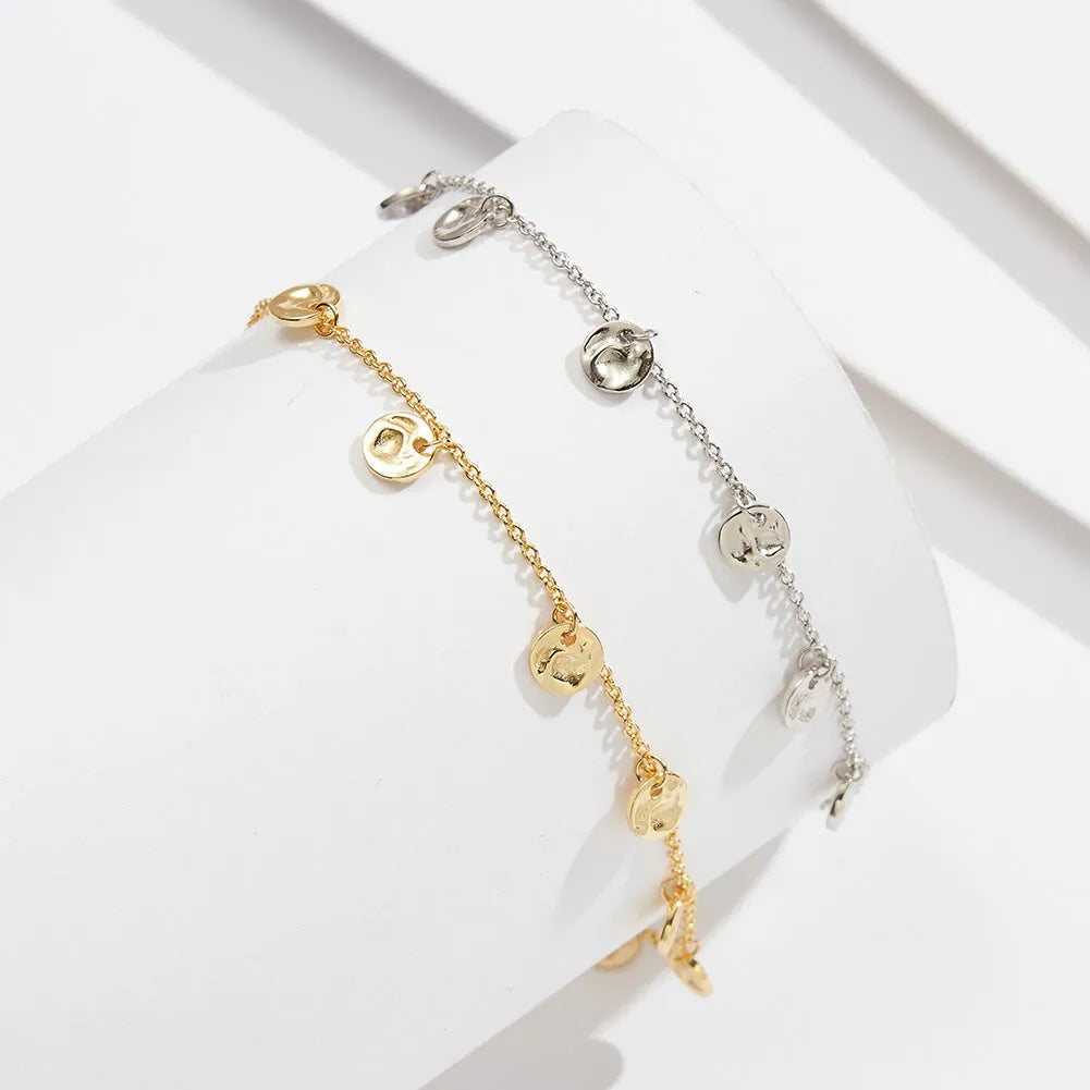 Women's S925 silver geometric round anklet with Han style design, available in gold or platinum plating