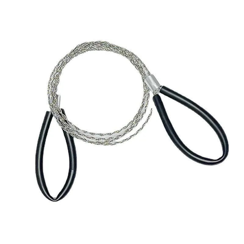 75cm survival wire saw with stainless steel braided construction in black colour