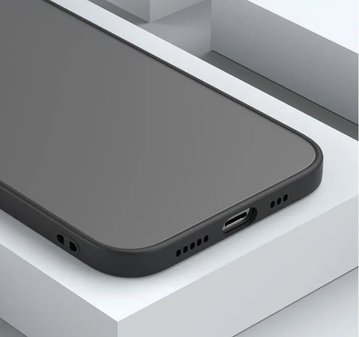 Hard frosted iPhone protective case with full camera lens coverage shown in dark green.