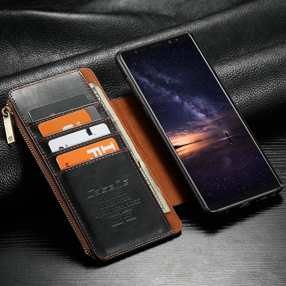 PU leather flip phone case for Samsung Note9 in black, brown, and red colours