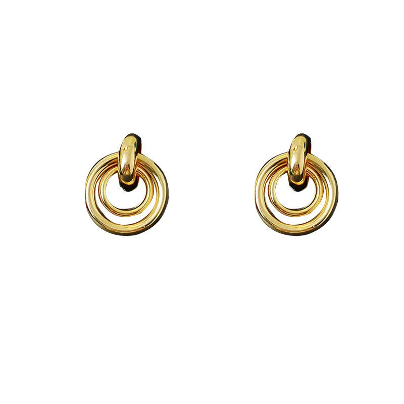 Geometric round ring earrings with irregular design in gold or silver electroplated finish