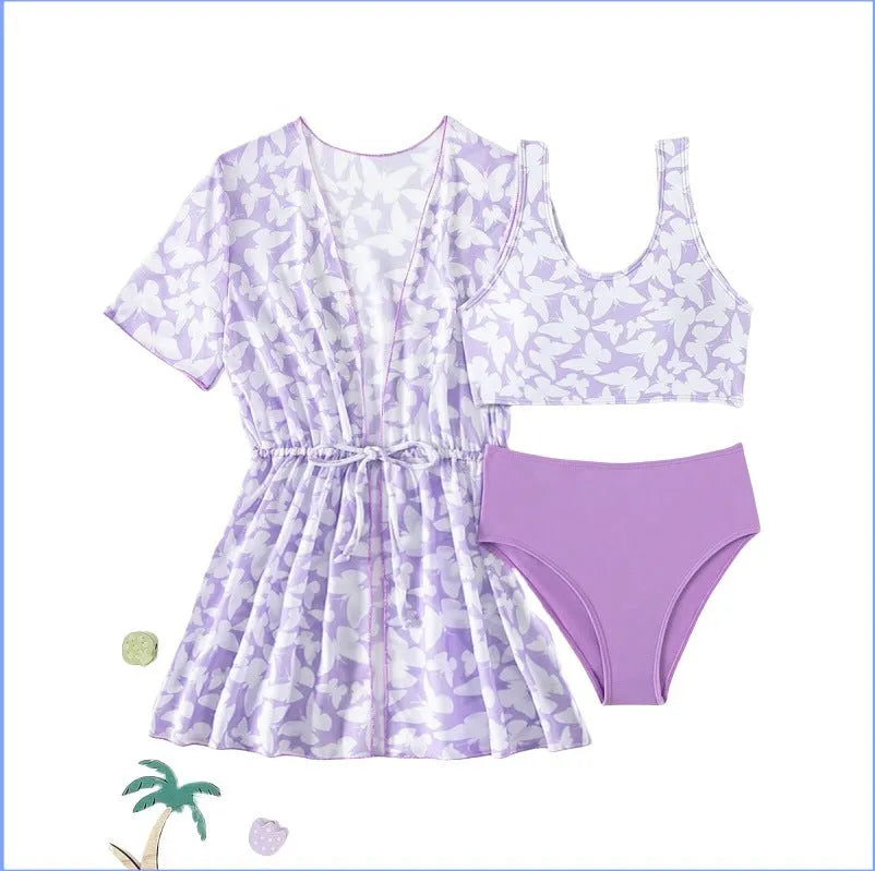 Girls' three-piece polyester swim cover-up set in colour 3218 for ages 8-12