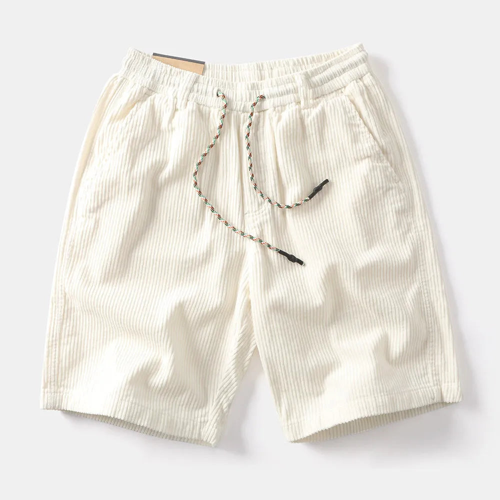 Men's khaki cargo shorts with straight leg cut and American retro street style