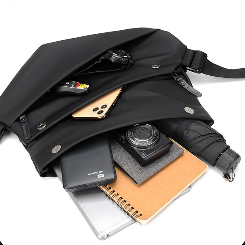 Grey PU leather crossbody sling bag with internal phone and document pockets