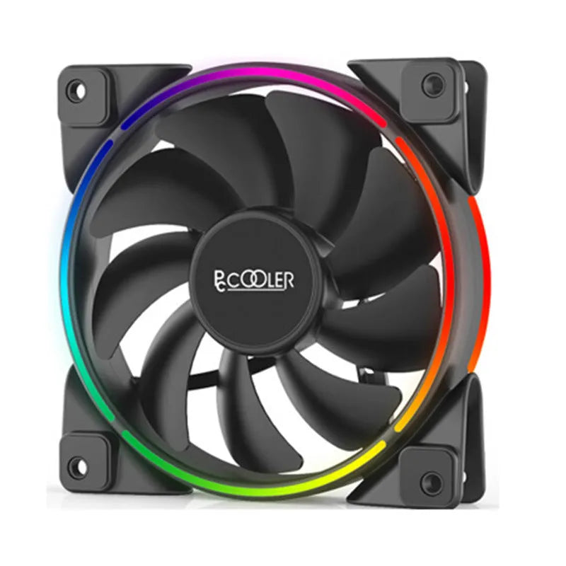 Set of three black 12cm RGB PC case fans with illuminated blades