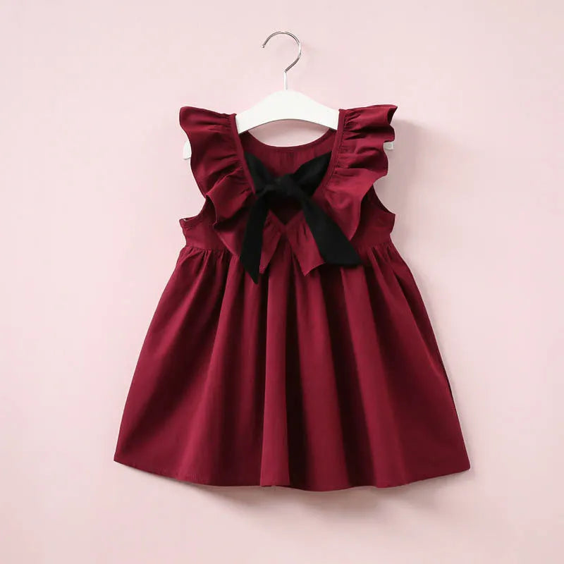 Children's sleeveless summer cotton dress with lotus leaf skirt, pink colour, for girls 3-8 years