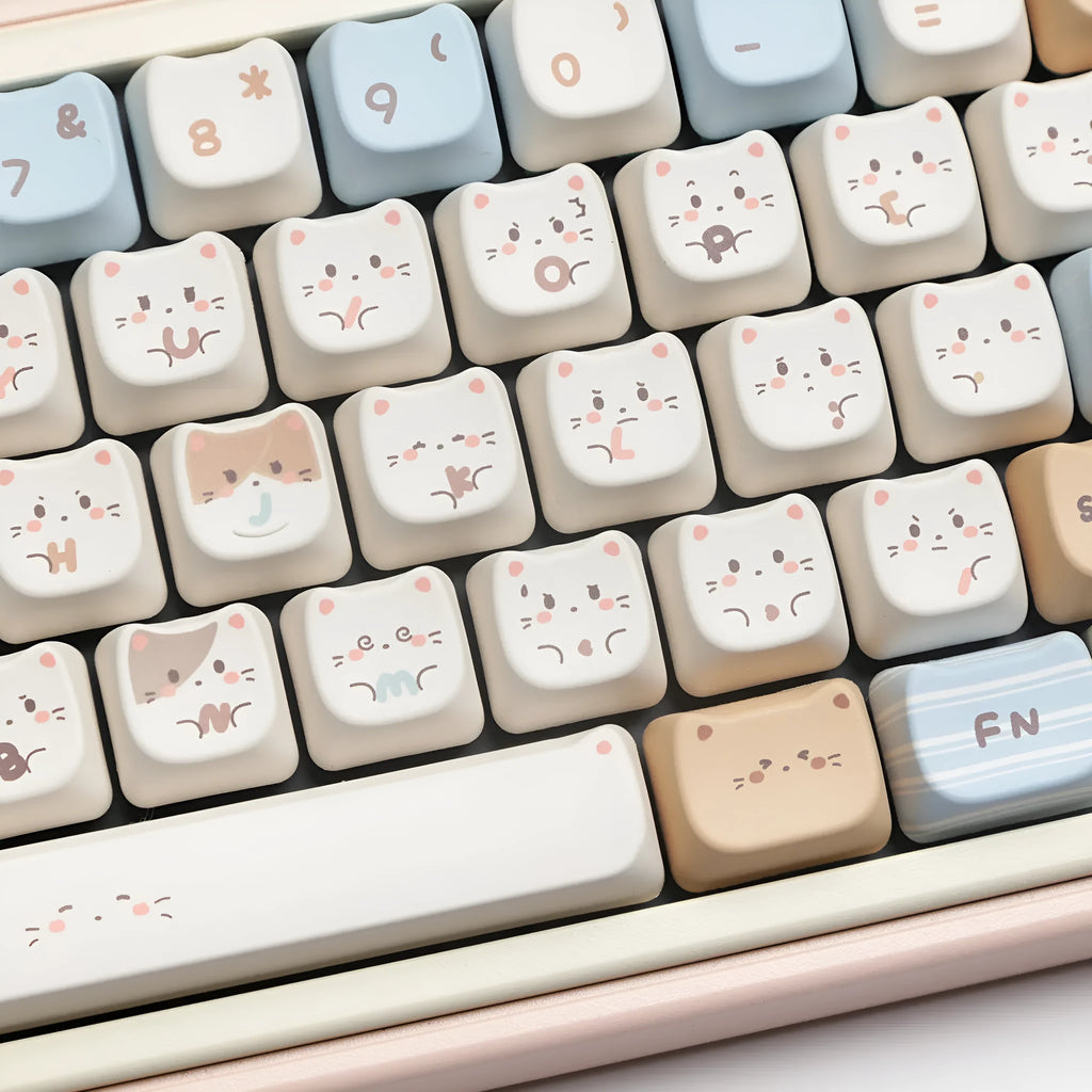 High Sea Salt Cat PBT sublimation keycaps full set with March space and 7u supplement keys
