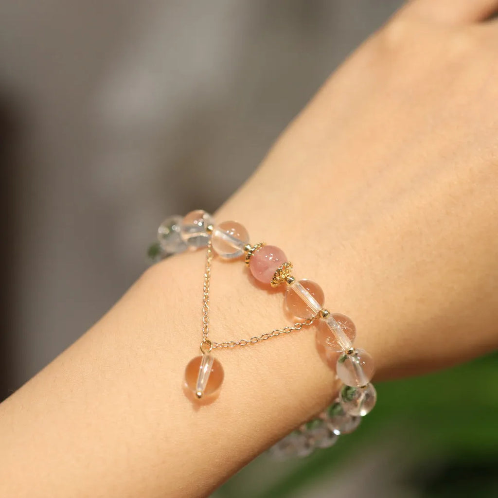 Chinese style white crystal geometric bracelet with auspicious patterns