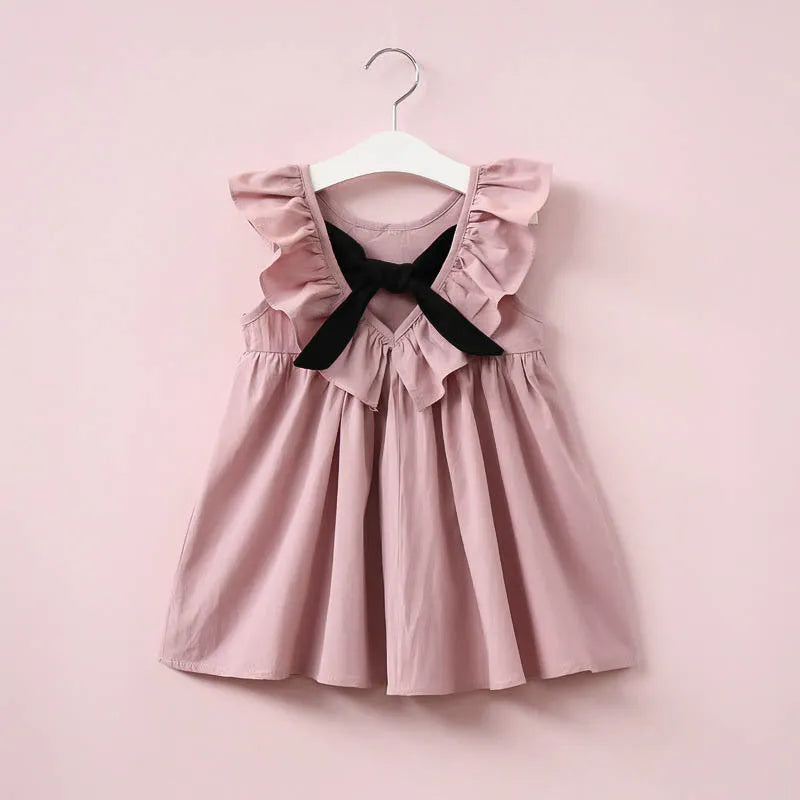 Children's sleeveless summer cotton dress with lotus leaf skirt, pink colour, for girls 3-8 years