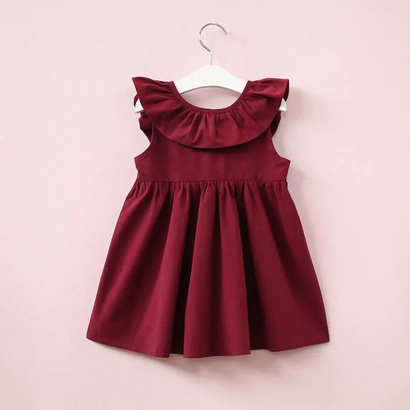 Children's sleeveless summer cotton dress with lotus leaf skirt, pink colour, for girls 3-8 years