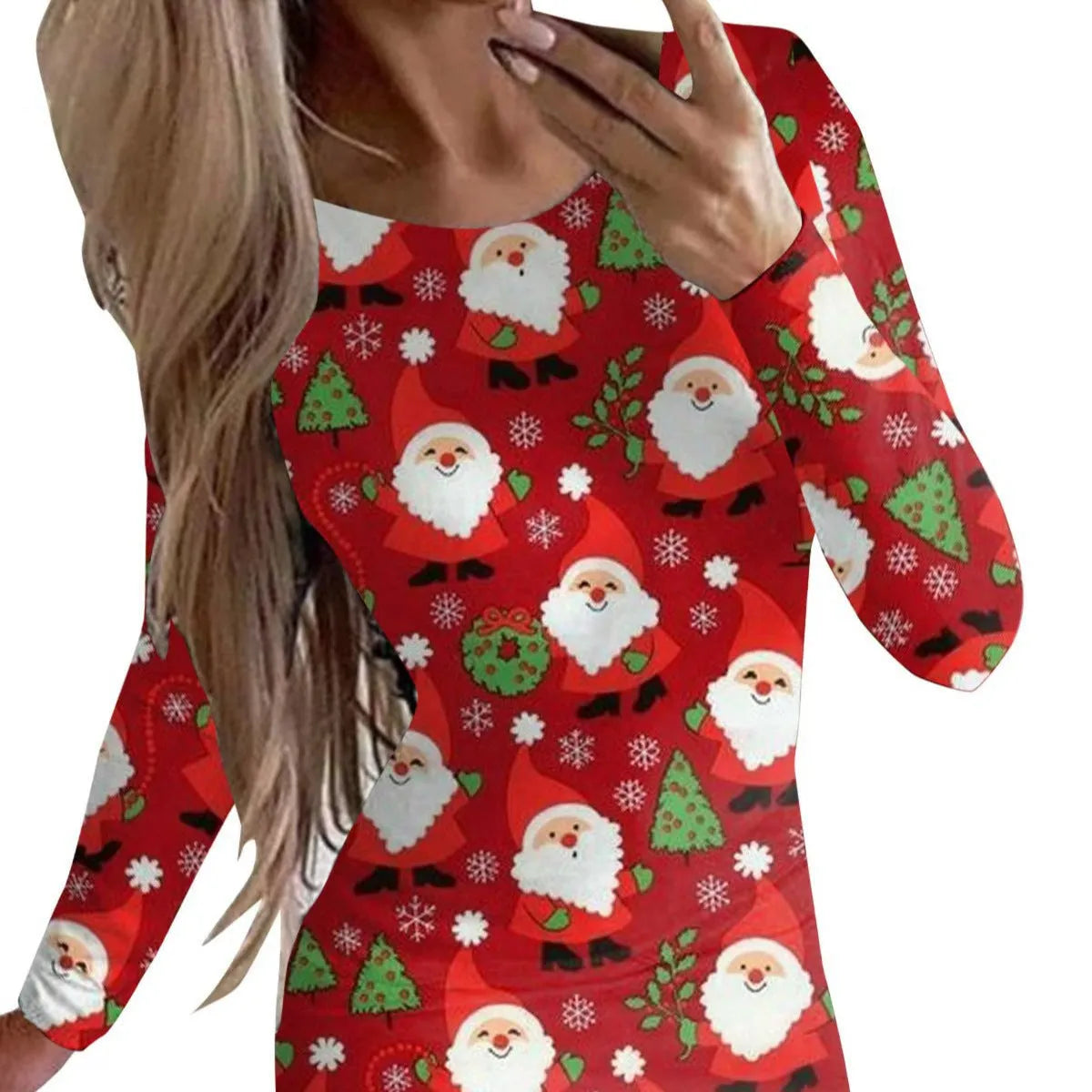 Women's tight Christmas dress with animal patterns and floral print in polyester fabric