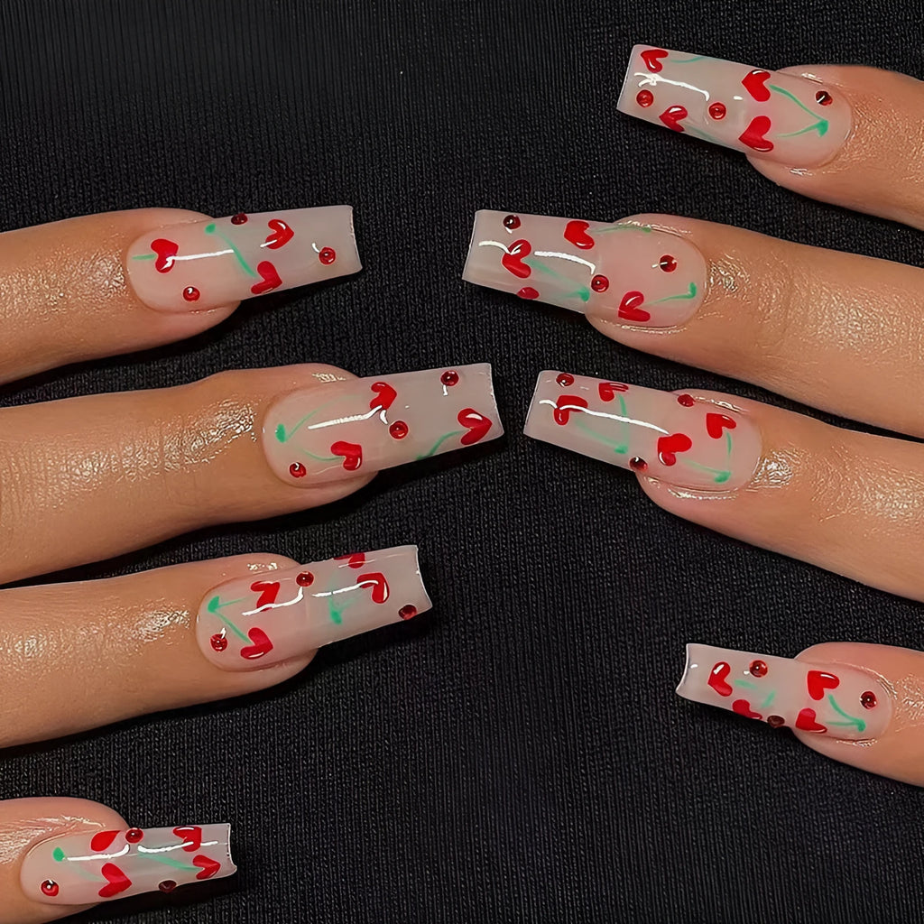 French Love Red Diamond Small Cherry nail art decals in JP1601 colour - pack of 24 pieces