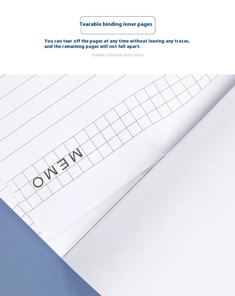 A4 tearable notebook with grid design cover and wireless adhesive binding for meeting minutes