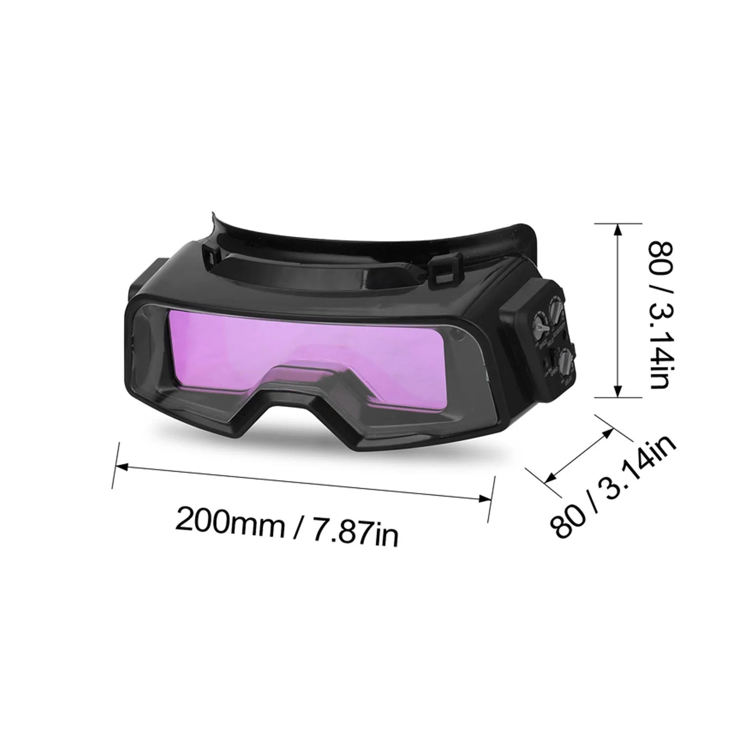 Black automatic darkening welding mask glasses with a large rectangular LCD viewing lens.