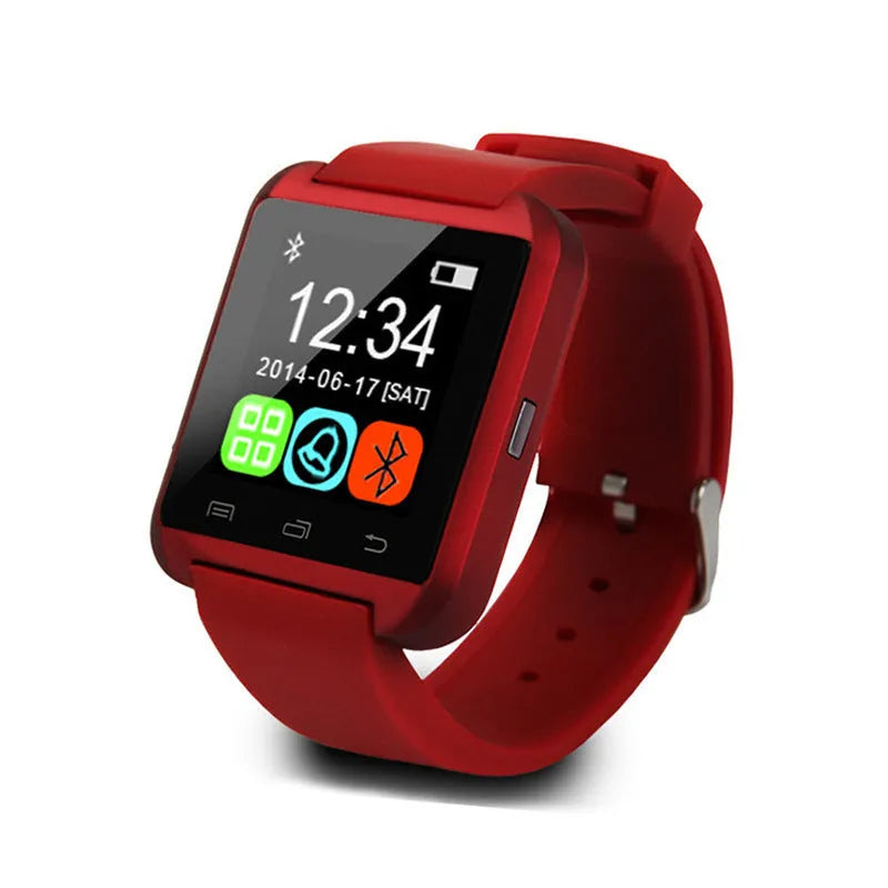 U8 Smart Bluetooth Watch in black, red, or white on wrist showing call dialling screen