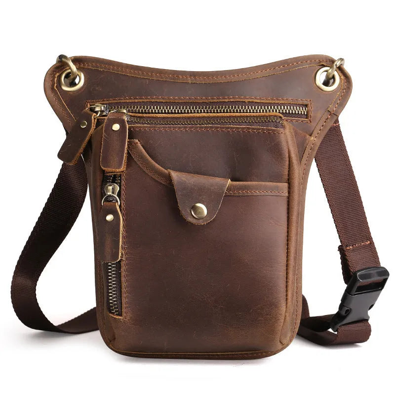 Men's brown crazy horse leather retro satchel bag with flap closure