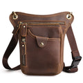 Men's brown crazy horse leather retro satchel bag with flap closure