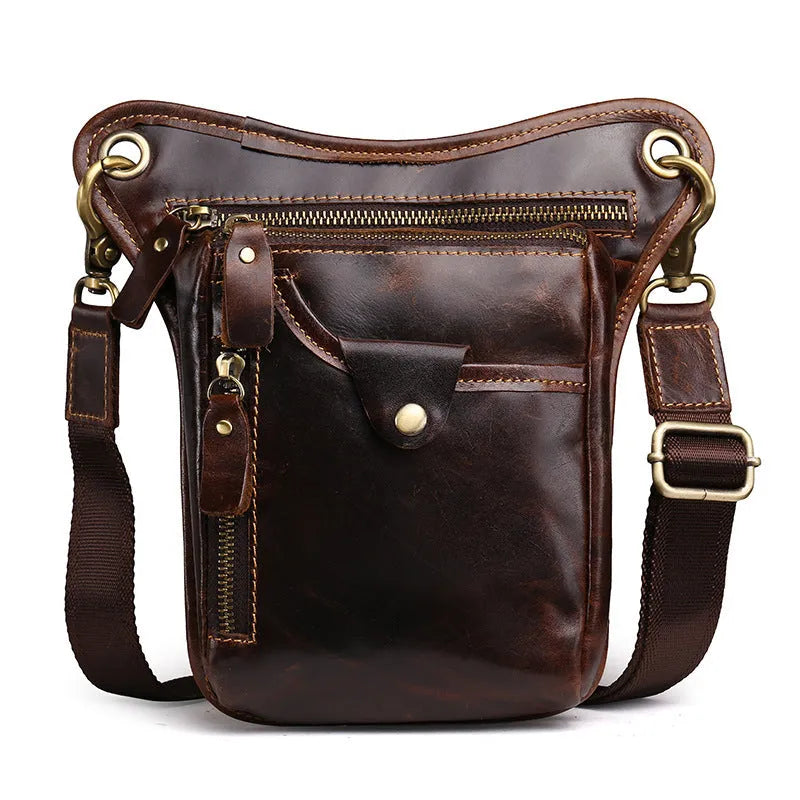 Men's brown crazy horse leather retro satchel bag with flap closure