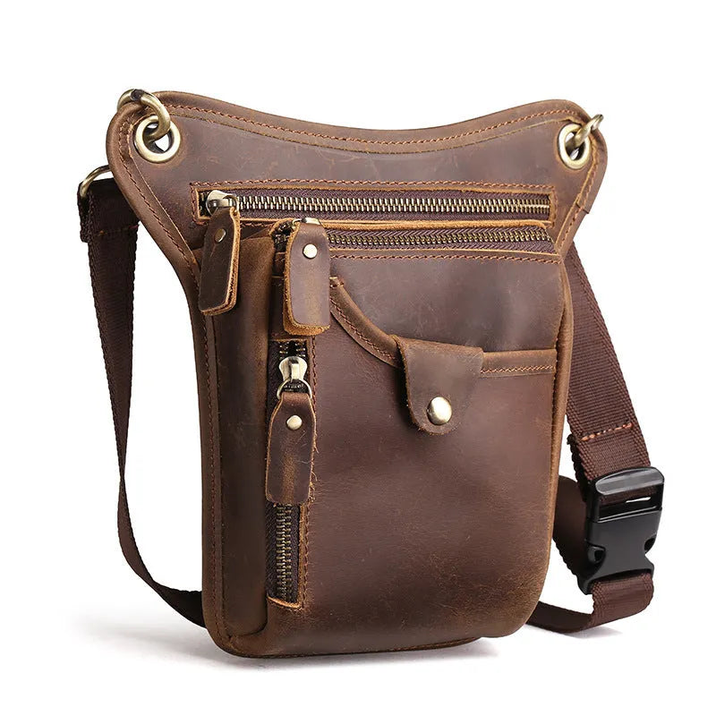 Men's brown crazy horse leather retro satchel bag with flap closure