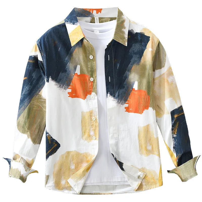Women's loose-fit long sleeve cotton cardigan in a printed colour pattern