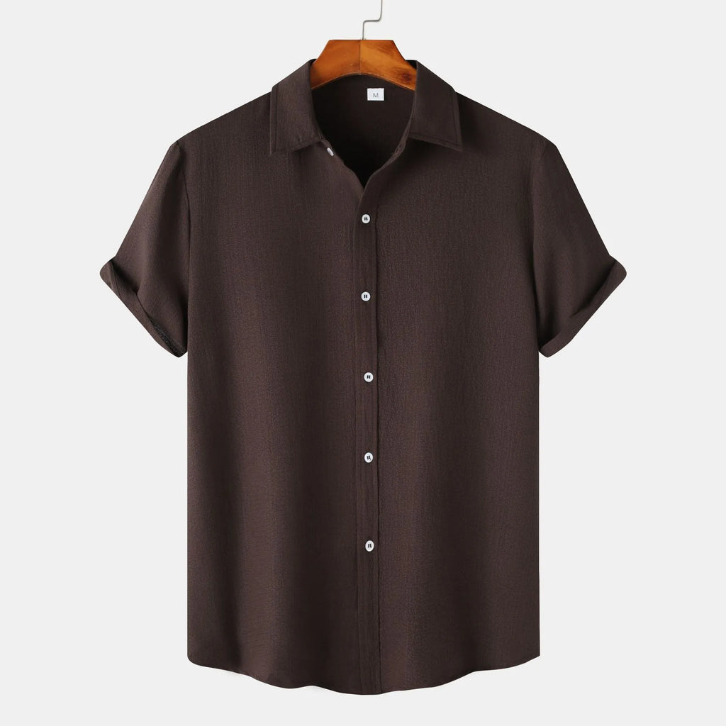 Casual short-sleeved men's cardigan shirt in polyester fabric available in multiple colours