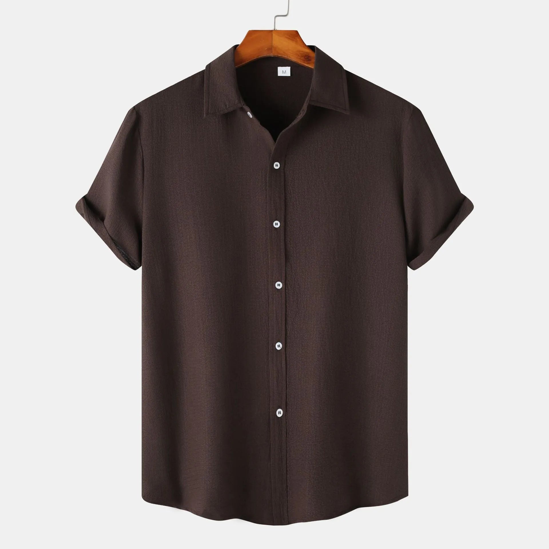Casual short-sleeved men's cardigan shirt in polyester fabric available in multiple colours