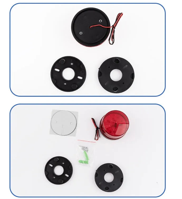 24V warning and alarm light in red, yellow, blue, or green colours measuring 73mm diameter