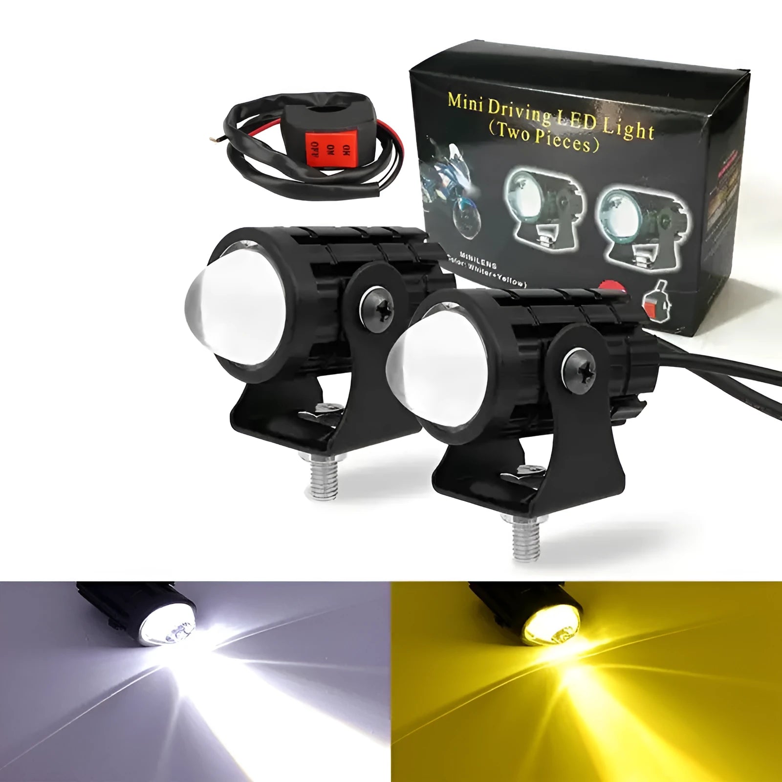 Aluminium and PC motorcycle spotlight with two-colour lens for 12V-80V electric vehicles.