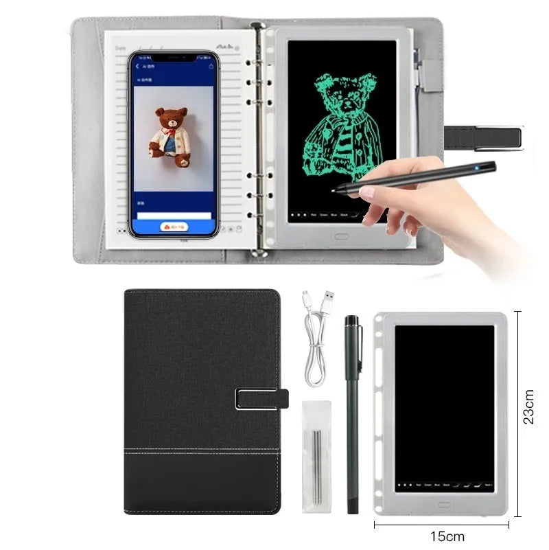 85-inch electronic writing pad with Bluetooth, smart pen, and USB cable in stitching appearance design