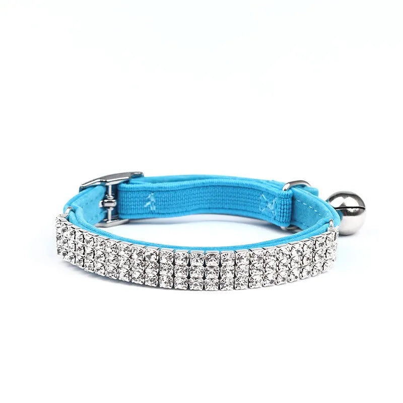 Adjustable velvet cat collar with rhinestone decoration in multiple colour options
