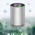 Compact aluminium alloy car wireless air purifier in black, silver, or metallic grey measuring 65mm by 150mm