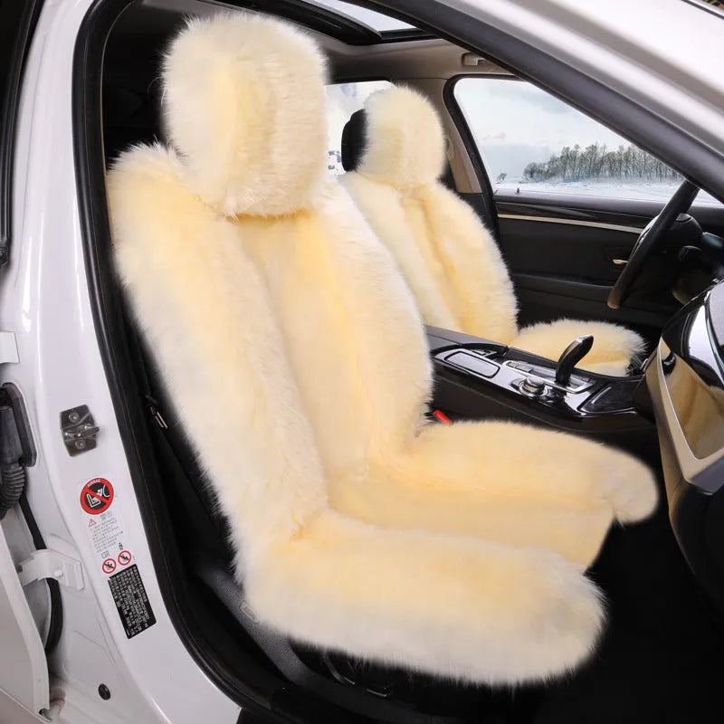 Purple plush fleece car seat cushion set for driver and front passenger winter warmth
