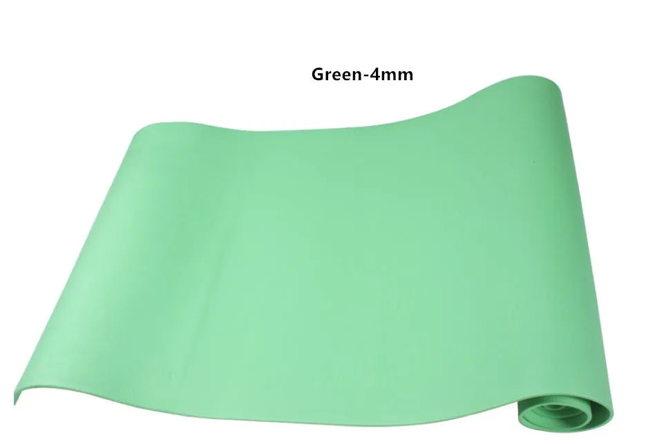 Red EVA fitness yoga mat showing thickness options of 4mm and 6mm on a wooden floor