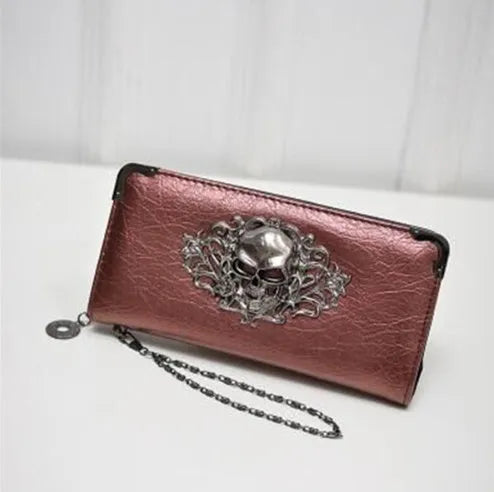 Long zipper PU leather women's wallet in black with card slots and coin pocket